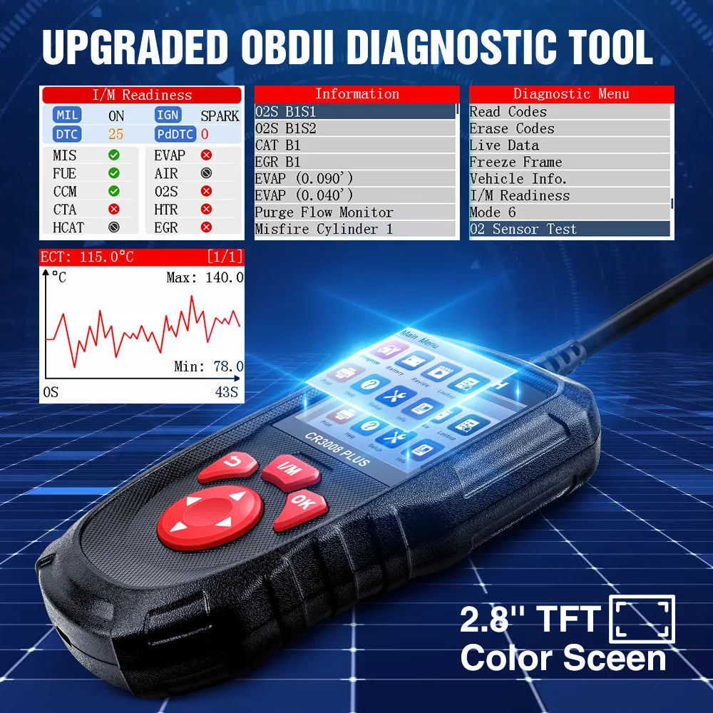 LAUNCH X431 CR3008 PLUS Car Auto OBD2 Diagnostic Tool ARM Scanner DTC Lookup Check Engine Battery Test Lifetime Free Update Car Mobile World