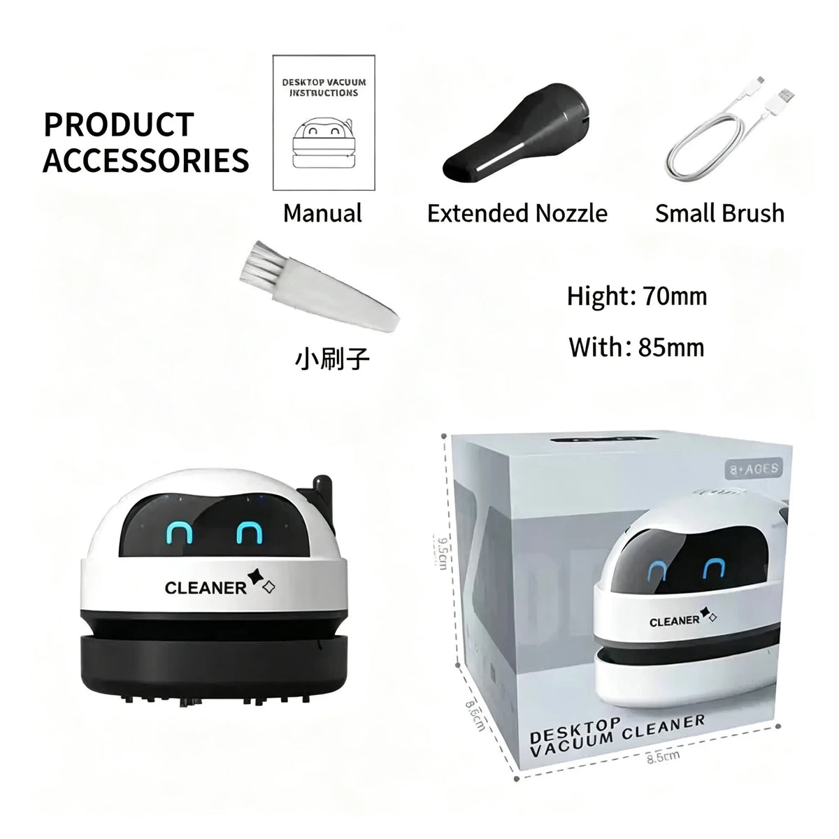 Latest Model  Wireless USB Rechargeable Desktop Dust Vacuum｜Mini Table Car Vacuum Cleaner With Detachable Nozzle Cleaning Tool