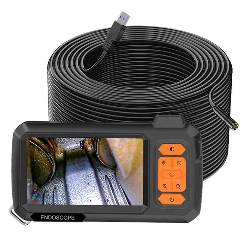 Endoscope Camera 4.3 Inch Screen Replaceable 1-100 Meter Rigid Cable HD1080P 8MM Lens Pipe Inspection USB Borescope LED 2600mAh CM World