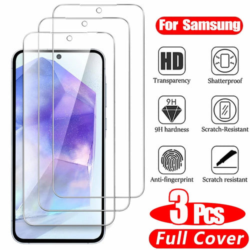 3PCS HD Tempered Glass For Samsung A17 A27 A37 A57 A16 A26 A36 A56 A55 A53 A54 A35 A25 A15 Screen Protector Samsung Galaxy S26 S25 S24 Ultra Cristal Templado S24 FE S23 S22 S21 Plus Car Mobile World