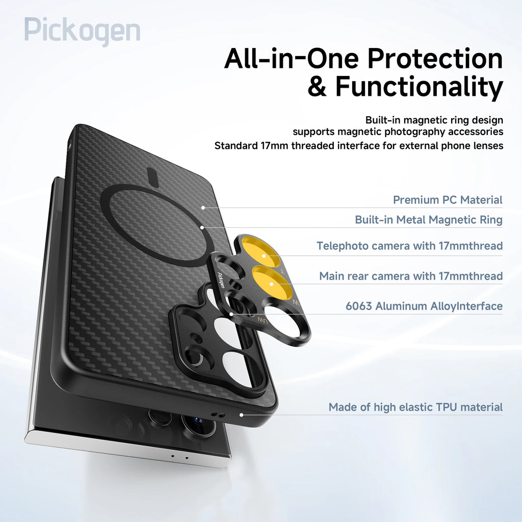 PICKOGEN 17mm Mount Phone Case for Samsung Galaxy S24 / S25 / S26 Ultra Magnetic Phone Case Cage Compatible Photographic Lens
