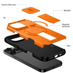 Shockproof Armor Bracket Magnetic Case for iPhone 17 16 E 15 14 13 11 12 Pro Max Mini For Magsafe Sliding Camera Protect Cover