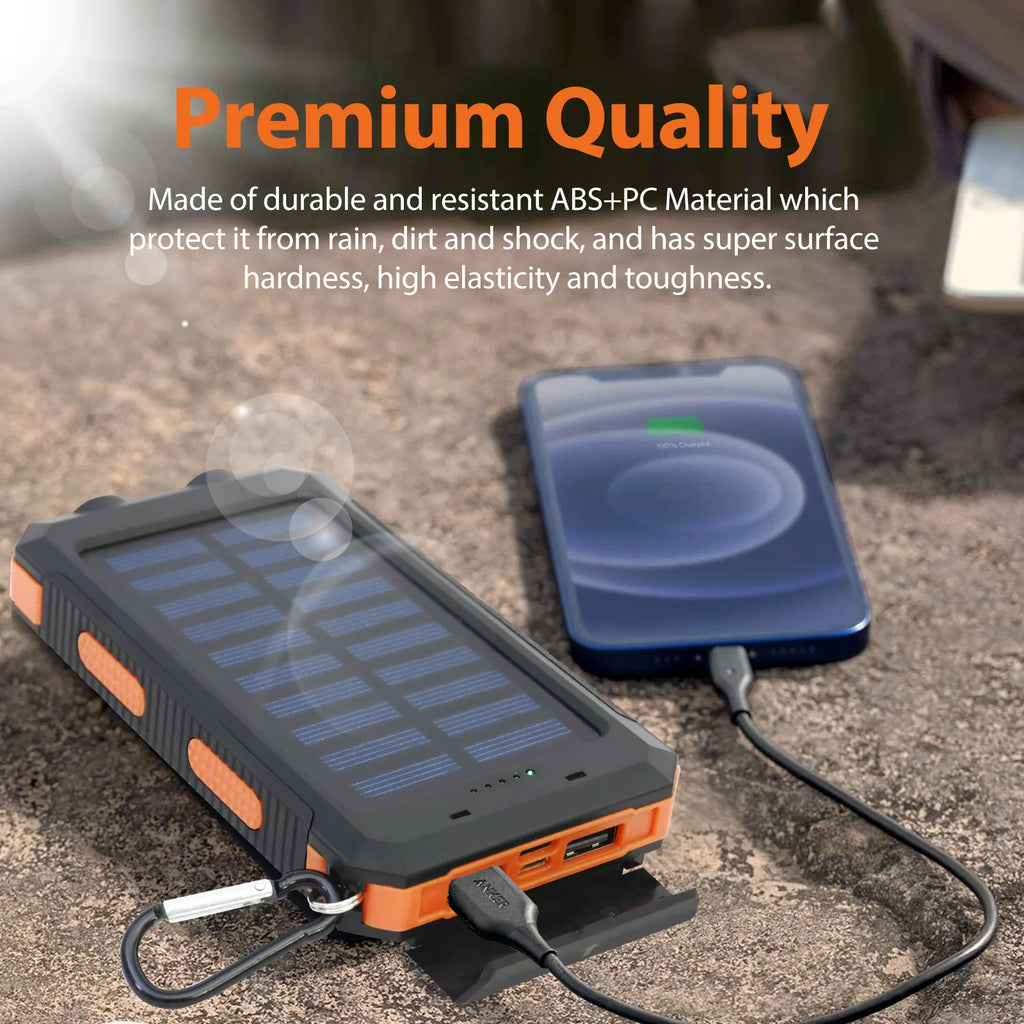20000mAh Solar Power Bank Portable Solar Charger Waterproof Dual 5V USB Ports 2 LED Light Flashlight For Cell IPhone Outdoor Car Mobile World