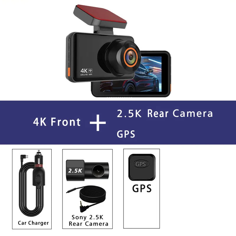 4K+2.5K Car Dvr Support WIFI GPS Dash Cam Dual Lens Dashcam Rearview Camera UHD Night Vision 24H Parking Mini Video Recorder
