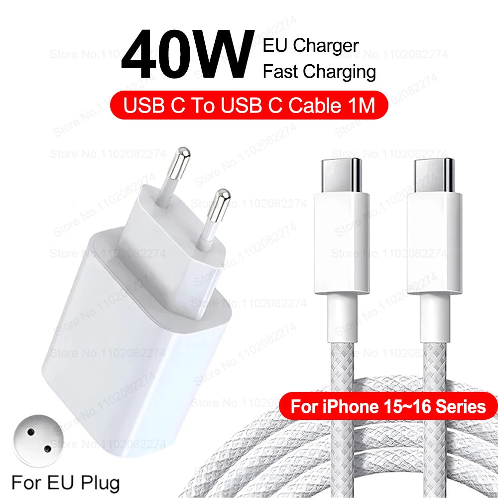 PD 40W USB C Fast Charger For Apple iPhone 16 15 11 12 13 14 Pro Max Plus Fast Charge Phone Charger USB Type C Cable Accessories Car Mobile World