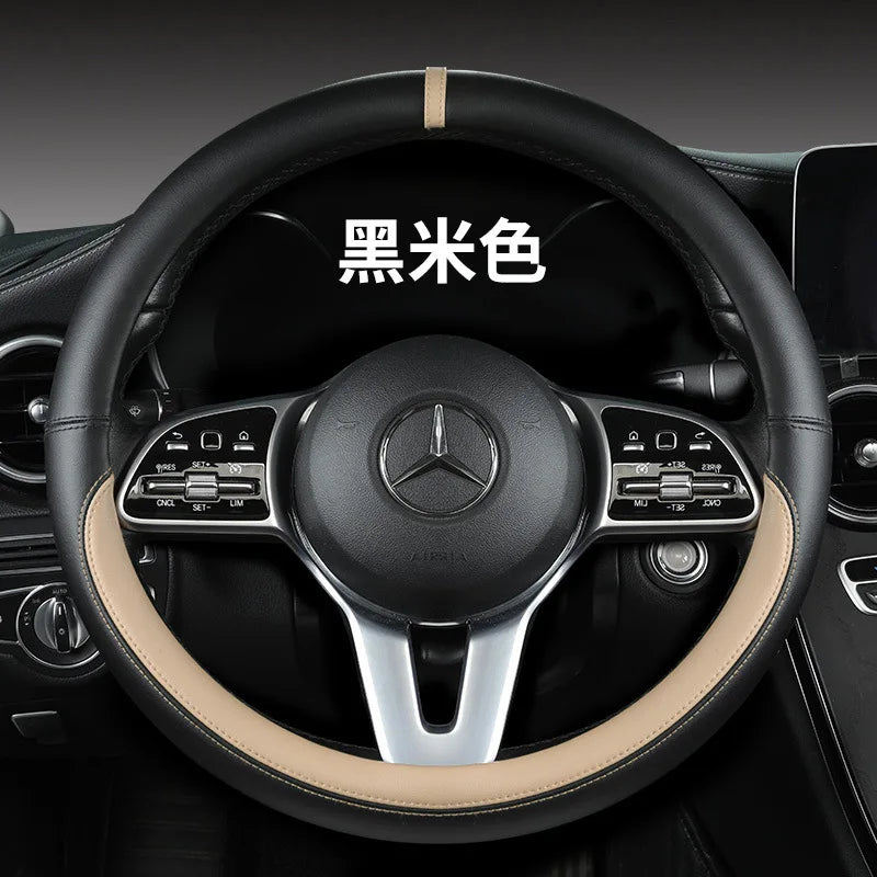 All-Nappa Leather Steering Wheel Cover Leather Steering Cover All-season Universal Breathable Car Handle Protective Case CM World