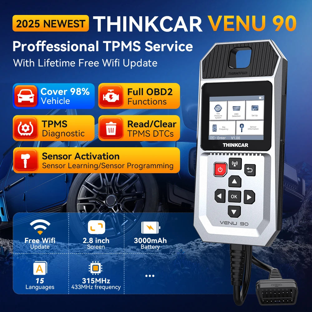 THINKCAR VENU 90 OBD Automotive Tire Pressure Monitoring Sensor TPMS Relearn Activation Programming Car TPMS Diagnostic Tools CM World
