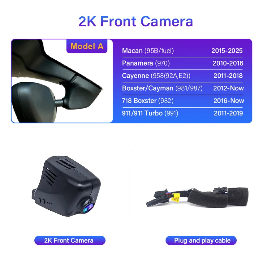 4K Plug And Play Easy Installation Wifi Car DVR Dash Cam For Porsche Cayenne/Macan/911/Taycan/Panamera/718 Boxster & Cayman Car Mobile World