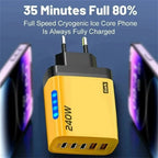 5 in 1 240W GaN Fast Charger With LED Light 2USB+3Type-C Multi Port Phone Charger for iPhone 16 15 pro Samsung Huawei Xiaomi 15 Car Mobile World