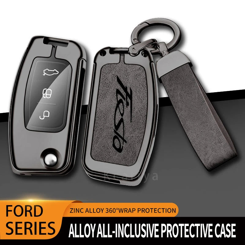 New Auto TPU Zinc Alloy Key Case Bag For Ford Fiesta Logo Car Key Chain Car Metal Key Shell Car Interior Decoration Accessories CM World