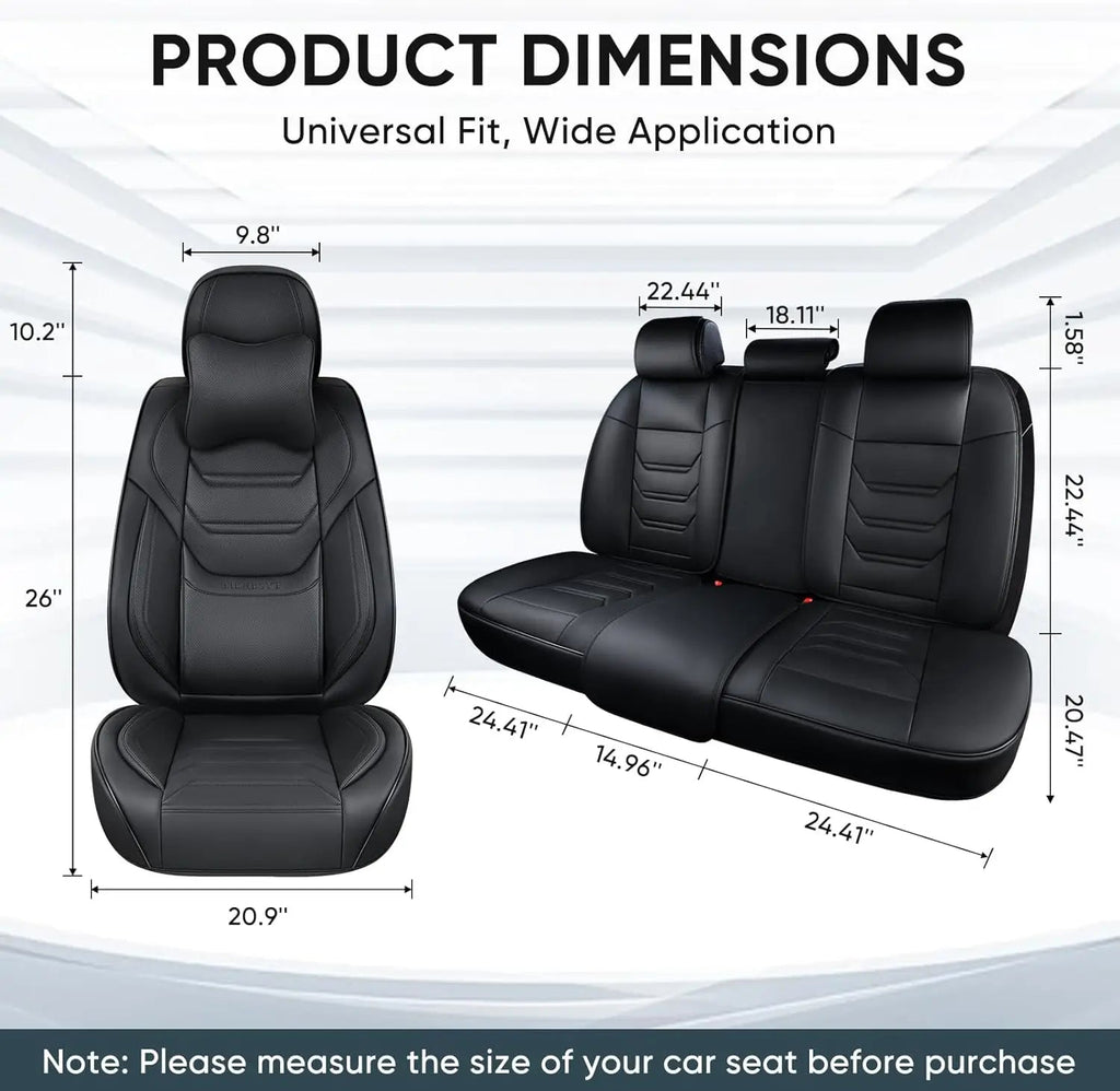 Breathable Leather Car Seat Covers Full Set, Waterproof Front and Rear with Headrest for Most Sedans SUV Trucks CM World