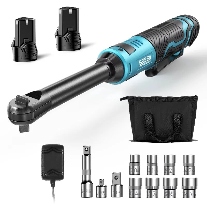 3/8" Cordless Electric Wrench 55Nm 6'' Extended Ratchet Wrench 12V Rechargeable Angle Wrench Car Repair Tools