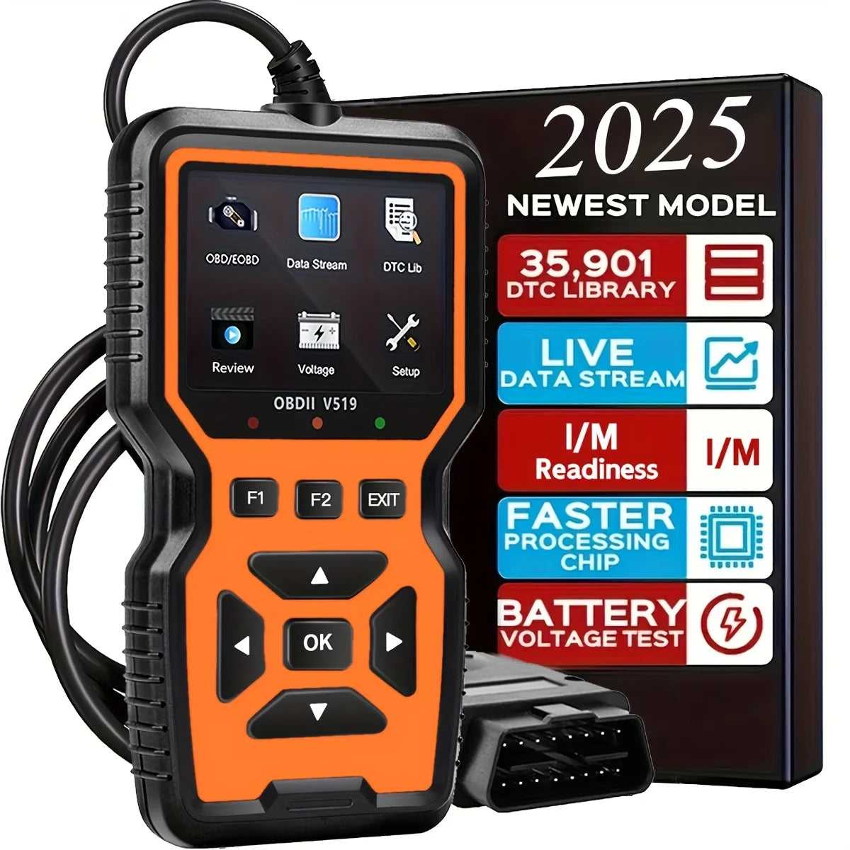 2024 V519 Professional Obd2 Scanner - Usb-Powered Automotive Diagnostic Tool with Real-Time Data Stream, Full-Featured Obd Ii Testing (I/M Ready, Bod2/Eobd), Clears Engine Fault Lights, Reads/Erases Codes for Most Vehicles, A CM World