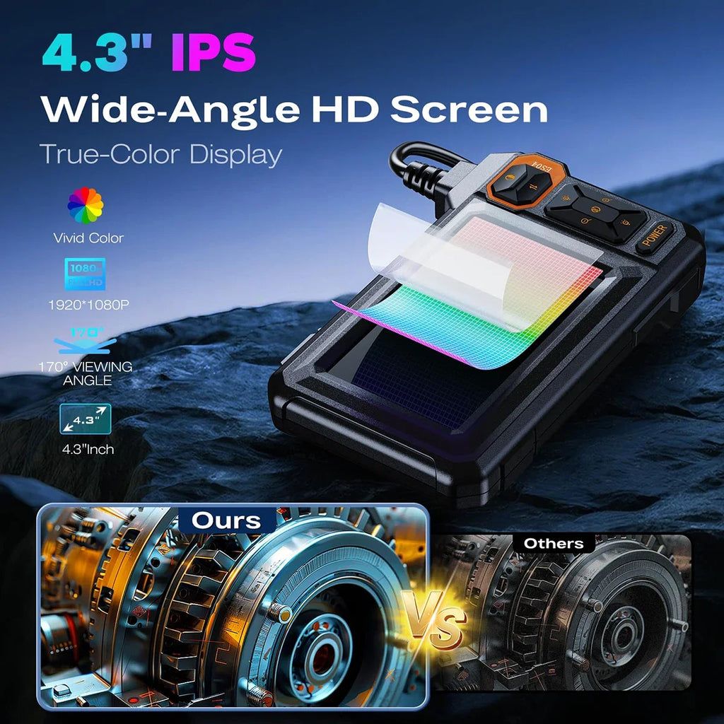 4.3 Inch Industrial Endoscope Camera 16.5TF Single Lens Pipe 1920P HD Inspection Borescope for Car Sewer Inspection Camera Tool CM World
