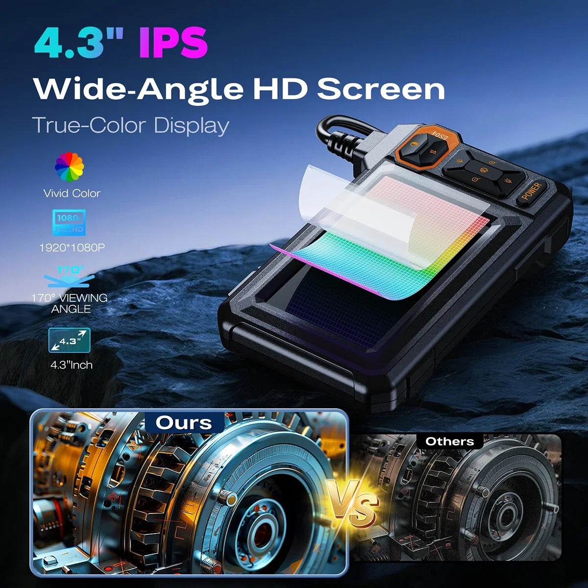 4.3 Inch Industrial Endoscope Camera 16.5TF Single Lens Pipe 1920P HD Inspection Borescope for Car Sewer Inspection Camera Tool CM World