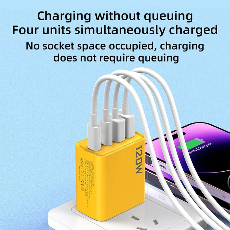 10W Quick Charge 3.0 Fast Charger Muti 4 Ports 2PD 2USB 2Type-C PD Travel Charger For Mobile Phone Wall Super Fast Charging Adapter Block for iPhone Cellphone Electronic Smartphone with Packaging Box