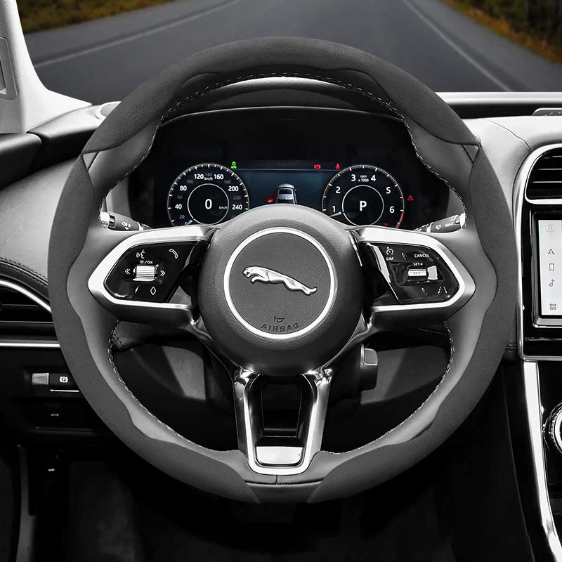 Suitable for Jaguar Anti-Slip Buckle Segmented Suede Steering Wheel Cover Suitable for Xf X250 Xe E Pace F Xj I Ev400 S Type X351 Svr Xfl Ftype Project 7 Cars Accessories CM World