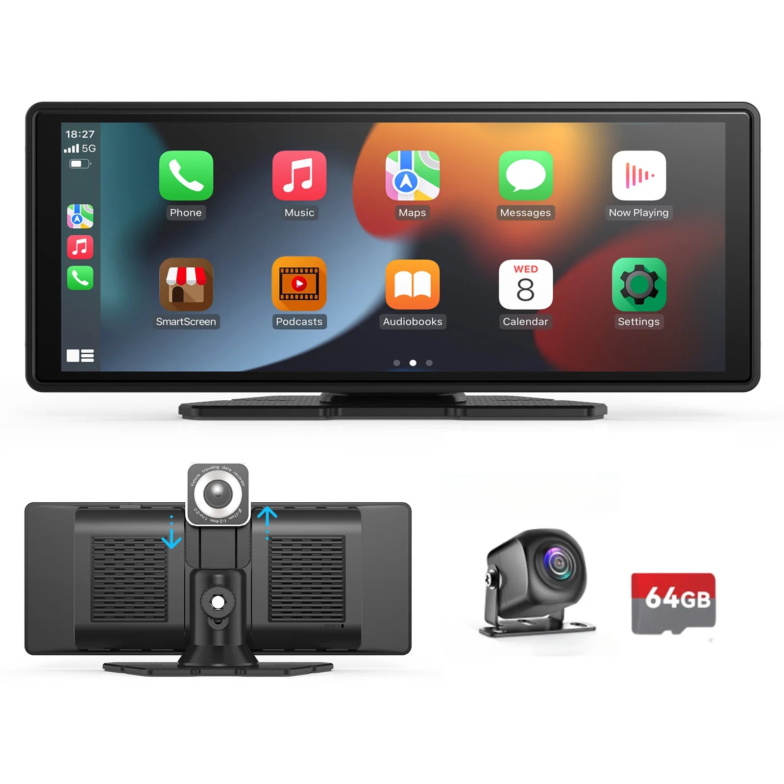 Universal Portable Carplay for Car Screen, Wireless Carplay Screen Wireless Car Stereo with Carplay Android Auto, Car Touchscree CM World