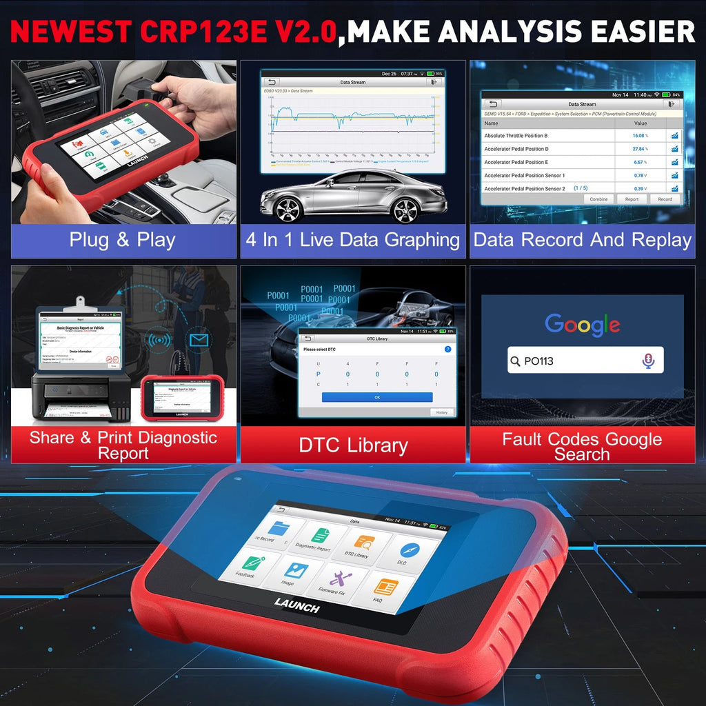 LAUNCH X431 CRP123E V3.0 OBD2 Scanner ENG ABS Airbag SRS AT Auto Diagnostic Tool 7 Reset Code Reader Automotive tools PK CRP123 Car Mobile World