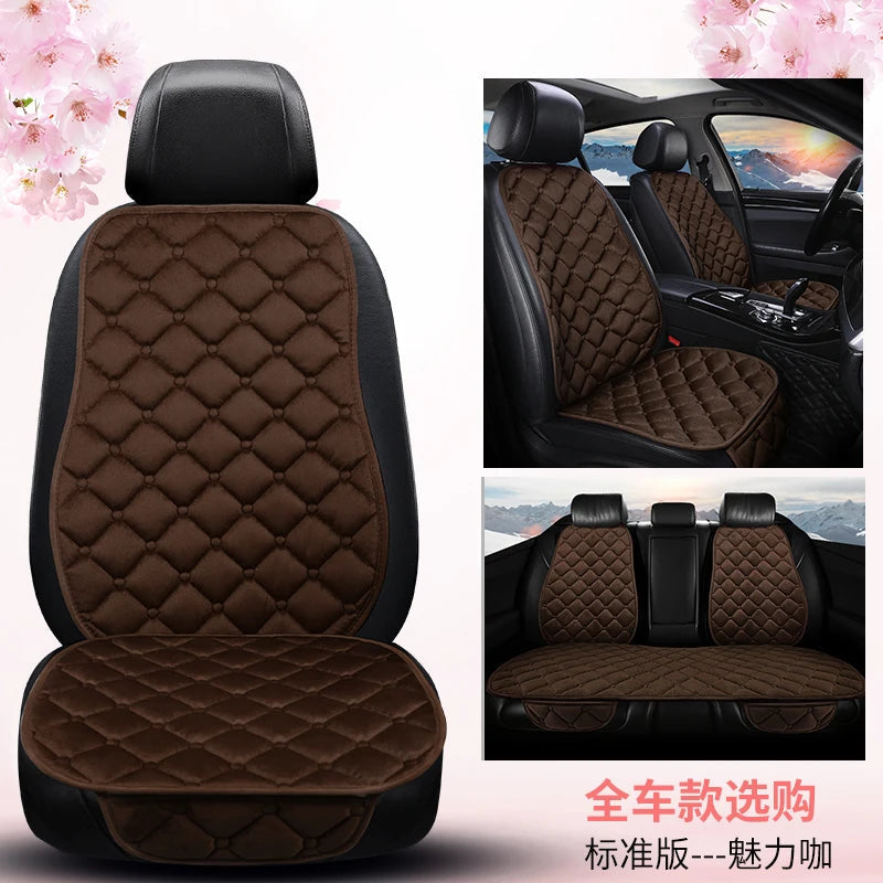 Thickened car seat cushion plush short plush anti slip warm seat cushion seat three piece set winter universal plush winter CM World