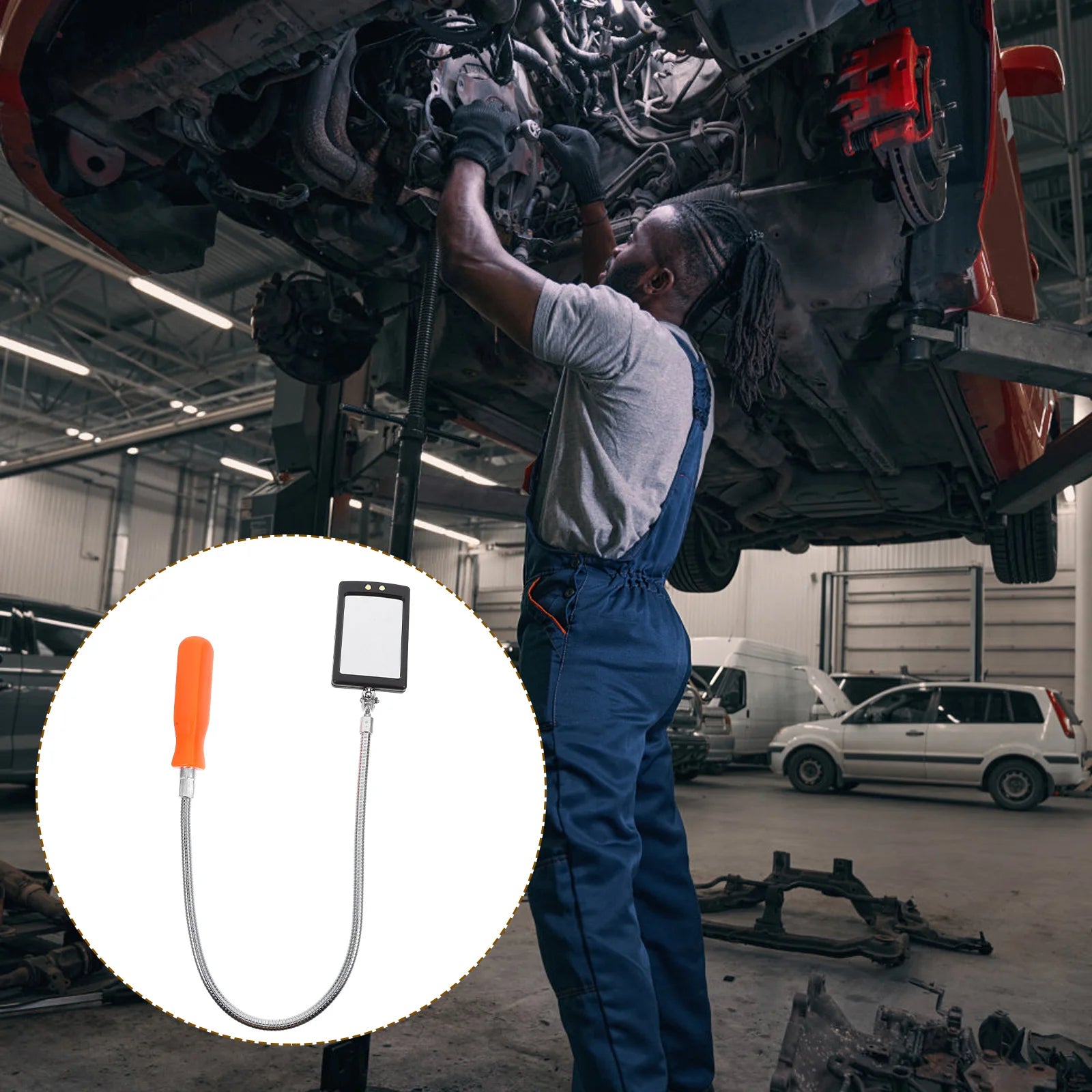 Inspection Mirror with LED Lighting and Bendable Design for Vehicle Maintenance Mechanic Repair Work Inspection Mirror CM World
