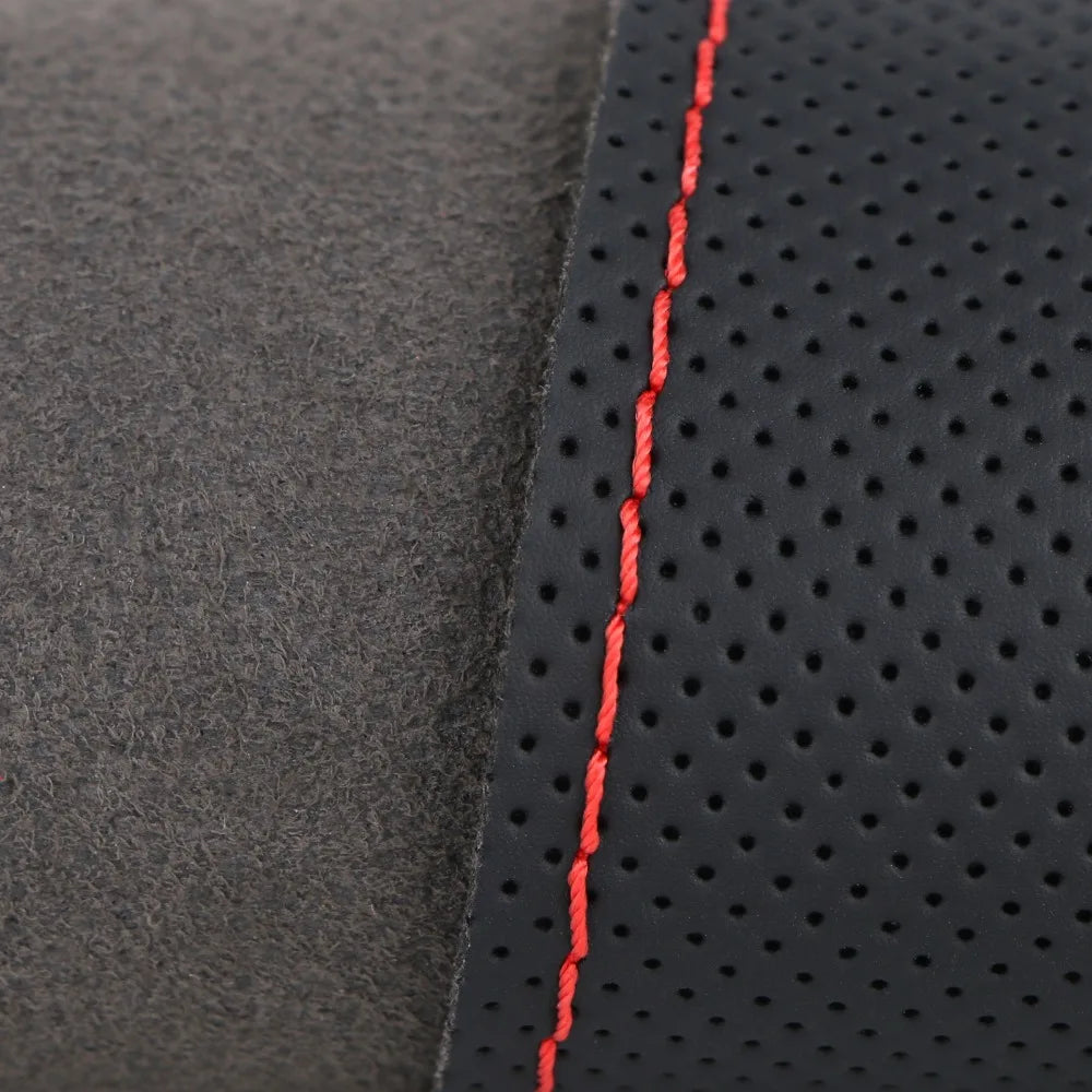 Hand Stitched 37-39cm Car Steering Wheel Cover,Perforated Microfiber Leather, Wear Resistant Non-Slip Steering Wheel Protector