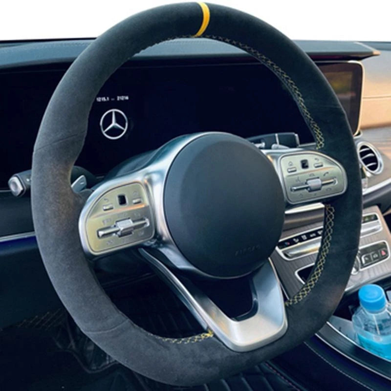 Anti-Slip  Black Suede Braid Car Steering Wheel Cover For Mercedes-Benz S-Class W222 GLC A-Class W177 C-Class W205 E-Class W213 CM World