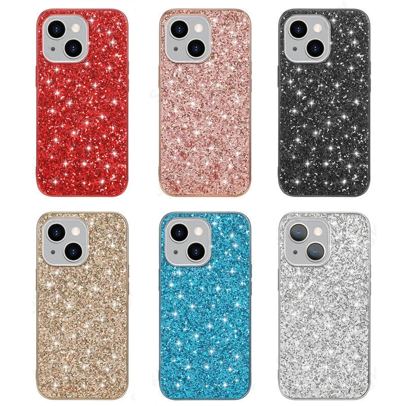 Shining Glitter Bling Sequins Case For iPhone 14 13 12 11 15 16 Pro Max Mini XS XR 7 8 Plus Plating Frame Shockproof Phone Cover