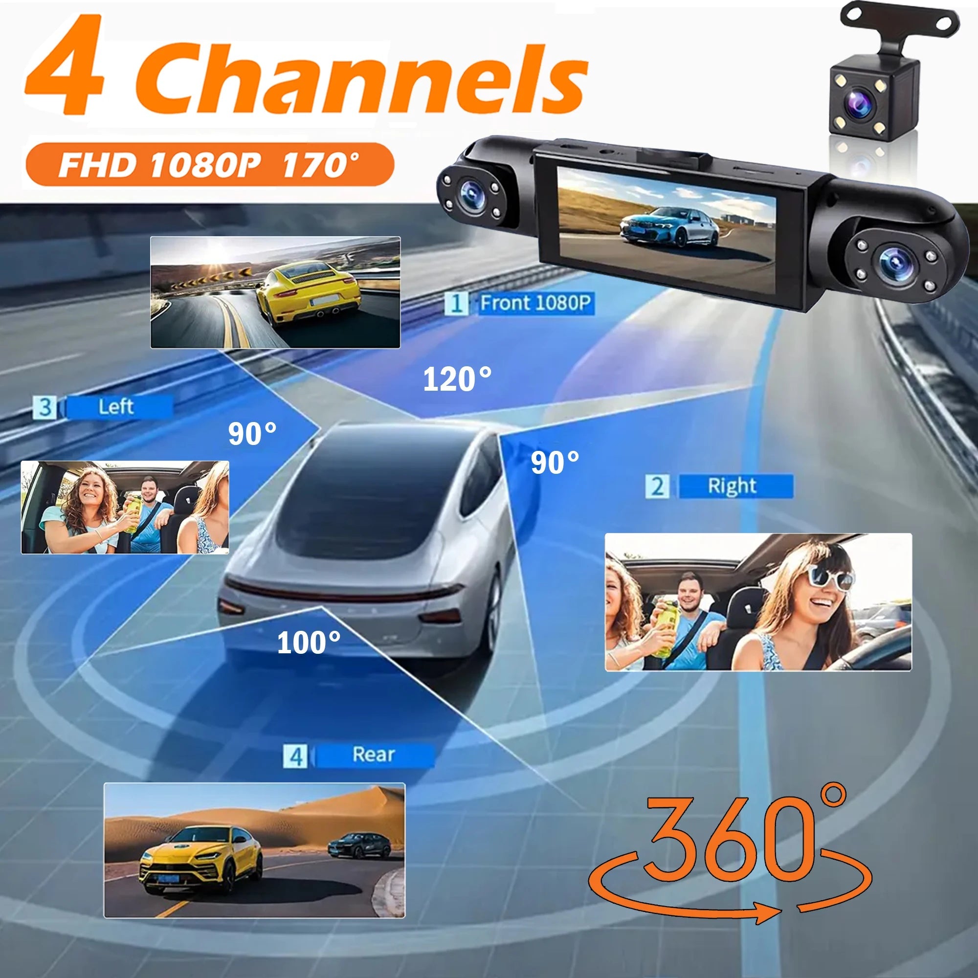 4 Channel Dash Cam 360° Car Video Recorder Black Box with Night Vision 24/7 Parking Monitor G-Sensor Loop Recording Auto Parts Car Mobile World