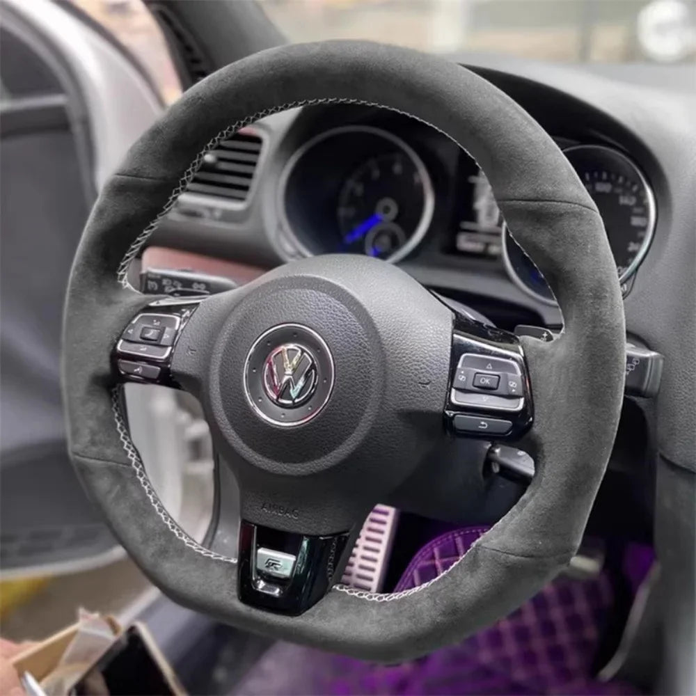 DIY Car Steering Wheel Cover Suede For Volkswagen Golf 6 GTI MK6 VW Polo GTI Scirocco R Passat CC R-Line 2010 Car Accessories CM World