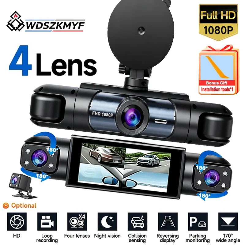 New 3/4 Channel Dashcam FHD 1080P Car Driving Camera Black Box Night Vision Loop Recording G-Sensor 24H Parking Guard Mode