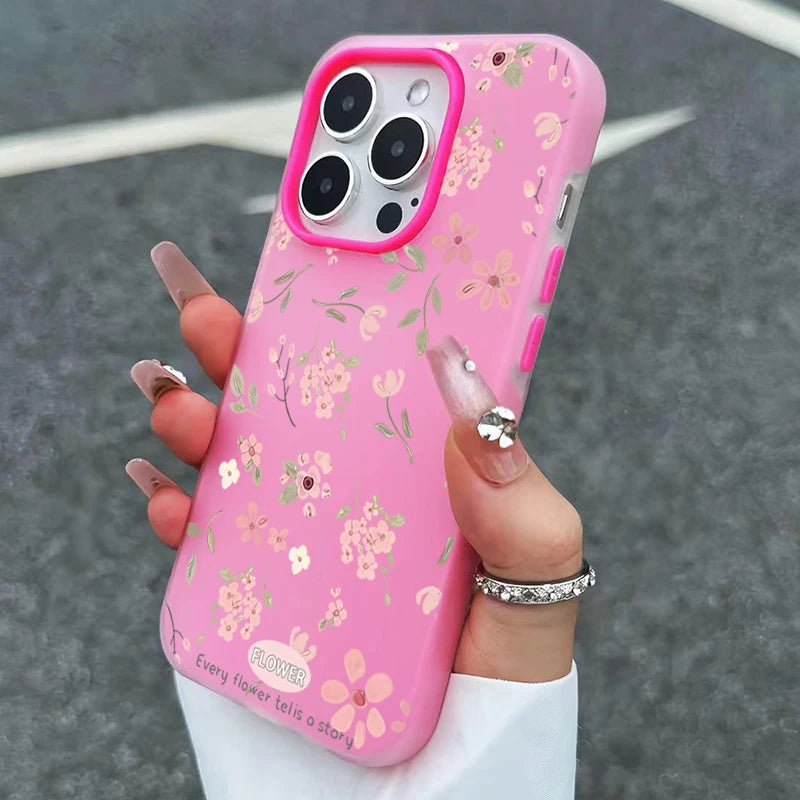 Cute Sweet Pink Floral Candy Color Phone Case For Samsung Galaxy S26 Ultra S25 S24 S23 S22 Plus FE A56 A55 A54 A53 A36 A35 Cover