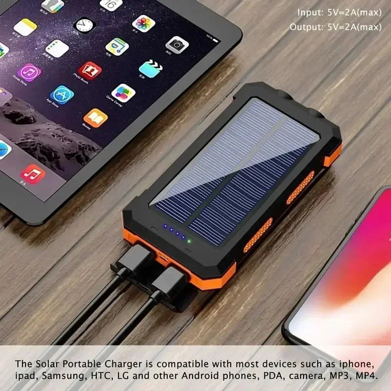 10000mAh Outdoor Solar Power Bank | Fast Charge Waterproof Shockproof Flashlight Compass In Stock Car Mobile World