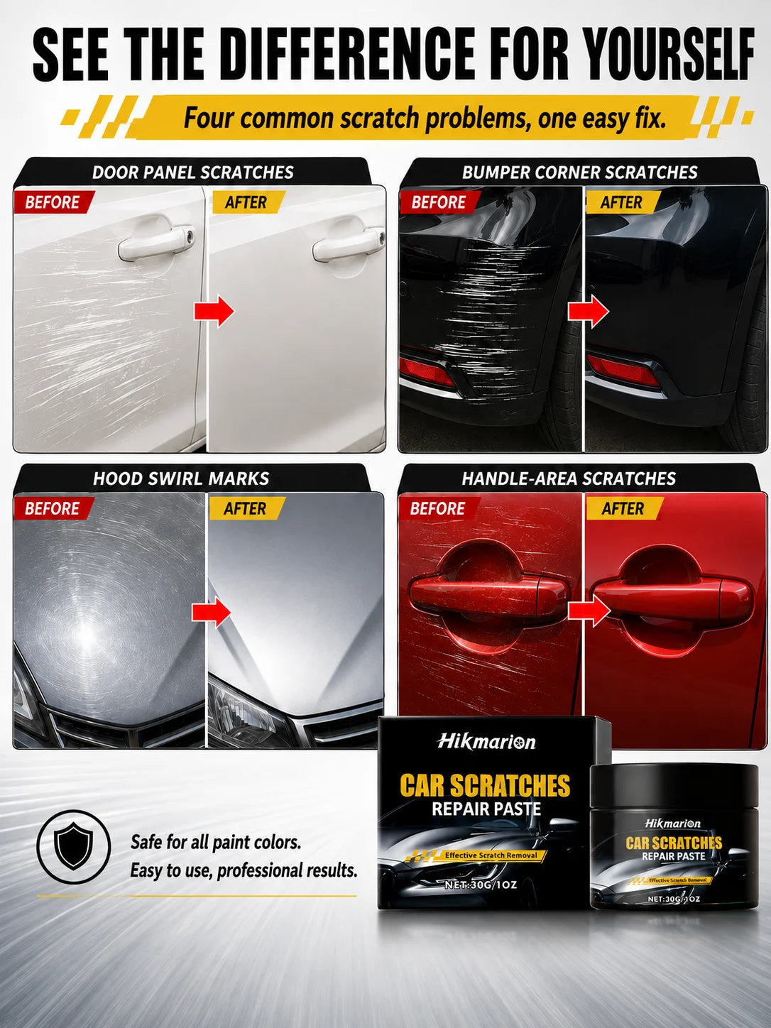 30g Car Scratch Repair Paste Auto Paint Scratch Remover Polishing Wax for Light Scratches Swirl Marks Scuffs Car Body Care