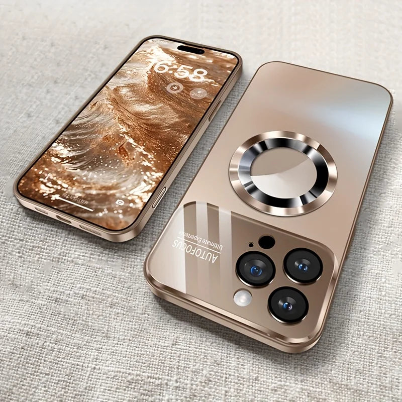 Luxury Glass Camera For Magesafe Magnetic Wireless Charge Case For iPhone 17 16 15 14 13 12 11 Pro Max Air Plus Shockproof Cover Car Mobile World