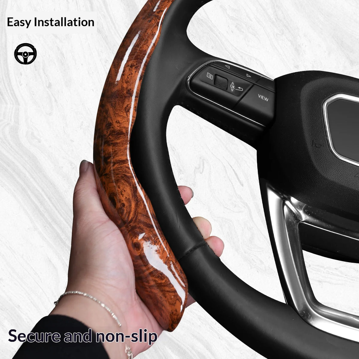 3 pcs of segmented peach wood texture car steering wheel cover, high-end and minimalist car steering wheel decoration