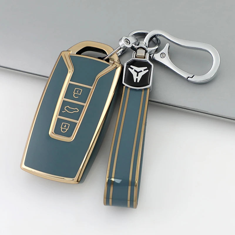 3 Buttons TPU Car Key Case Cover for Vw Volkswagen Touareg 2019 2020 2021 2022 2023 Auto Shell Fob Ring Keychain Protector