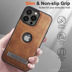 PU Leather Phone Case with Kickstand for iPhone 17 16 15 Pro Max 14 Plus 13 12 11 Mini Soft Grip Luxury Back Cover with Stand Car Mobile World
