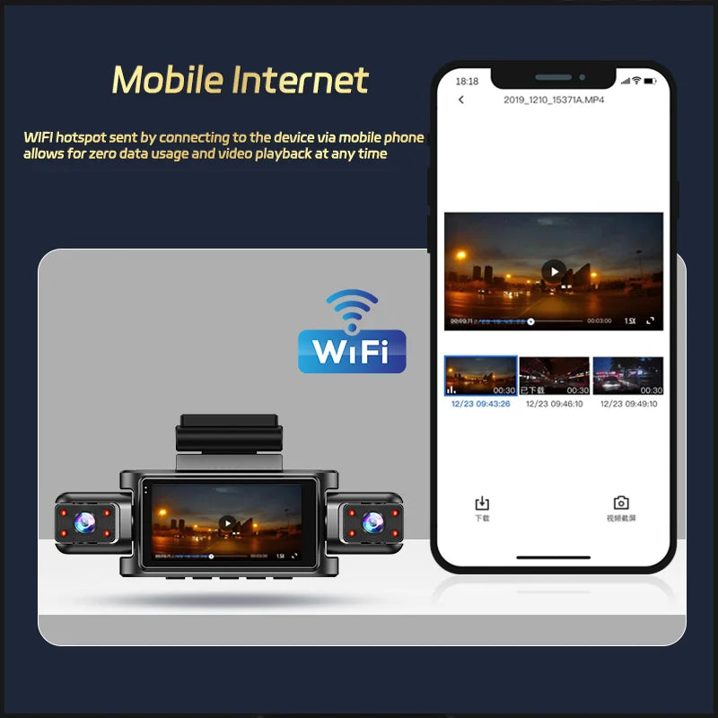 4Channel 1080P Dash Cam WiFi Car DVR with Front Inside Rear View Infrared Night Vision And Reversing Camera for Driving Recorder Car Mobile World