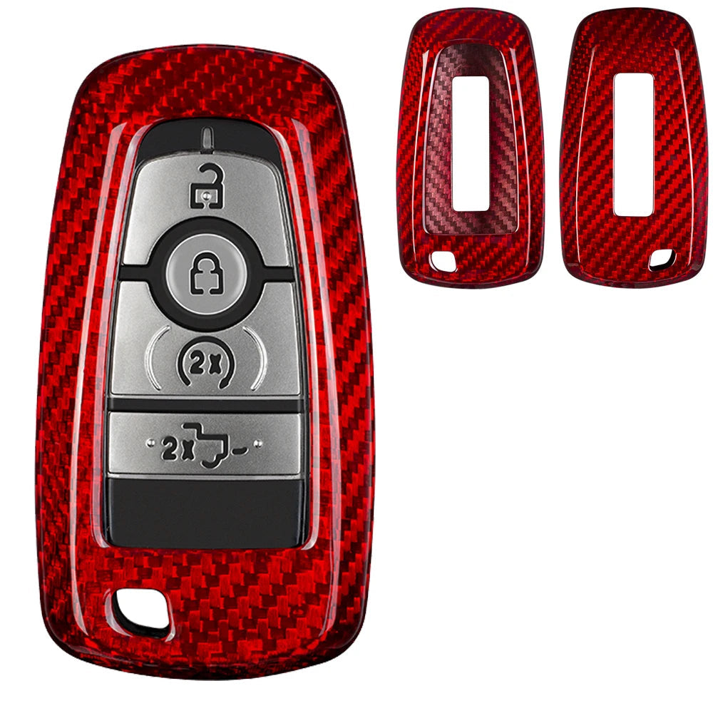 Key Fob Cover for Lincoln Navigator Real Carbon Fiber Key Case Shell for Ford F150 & Raptor Bronco with Keychain 2020-2023 2024 CM World