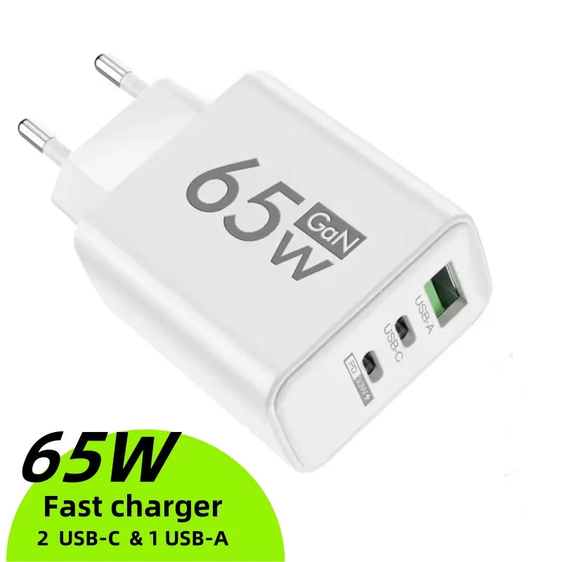 GAN Fast Charging 65W USB European plug qc3.0 EU KR PD Fast charging head is suitable for Xiaomi Huawei Samsung mobile phone cha Car Mobile World