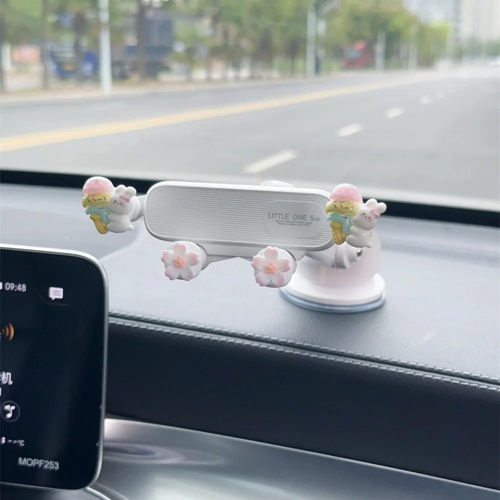 Car Cartoon Phone Holder for Navigation - Creative Air Vent Suction Cup Mount Stand, Rotating Gravity Support Multi-Function Bra CM World