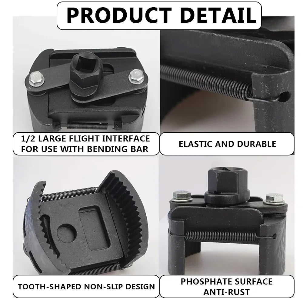 Universal Adjustable Two-Jaws Oil Filter Wrench 60-80mm Steel Remover Fuel Cast Black for Auto Car Motorcycle Maintenance Car Mobile World