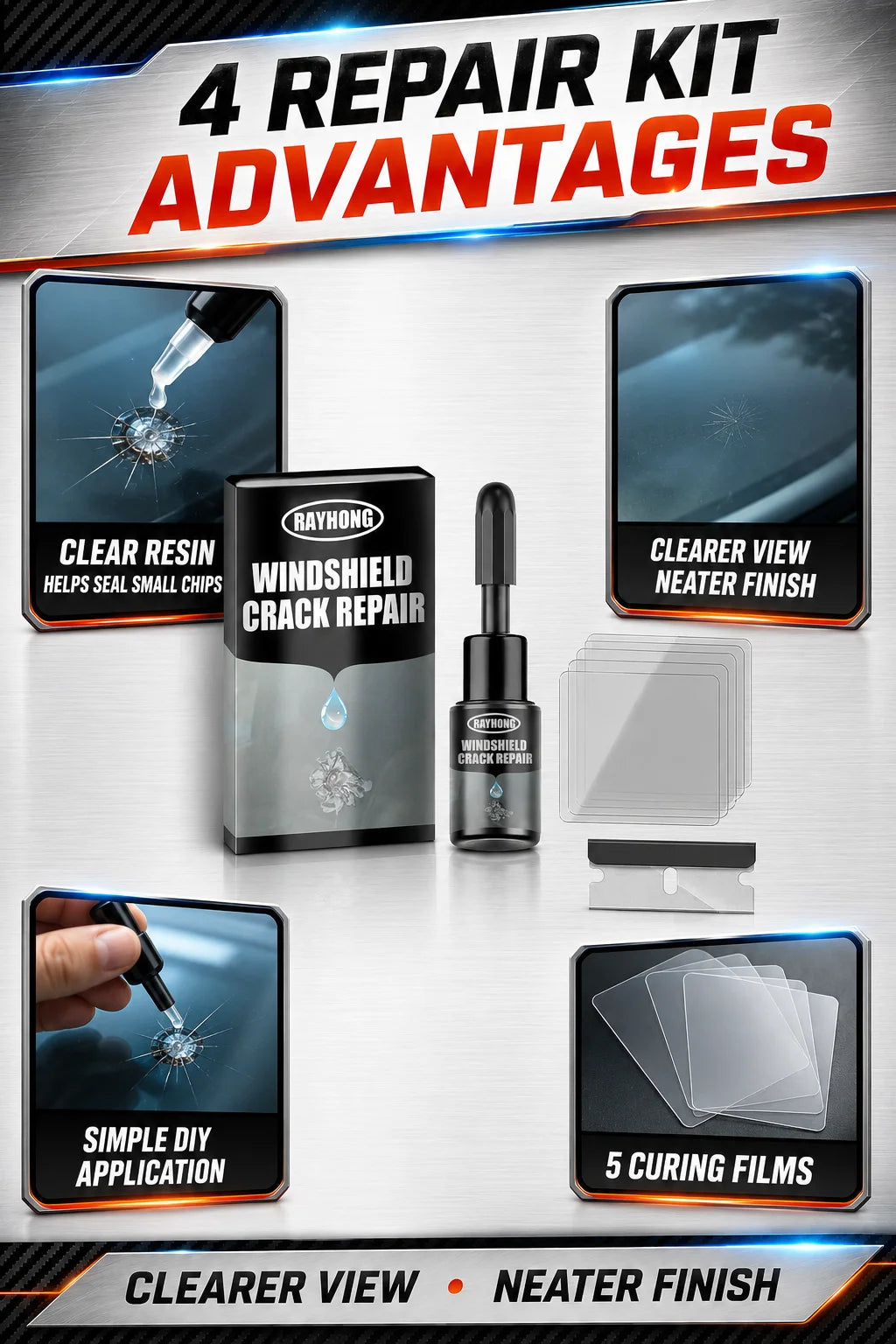 Windshield Crack Repair Fluid – Car Glass Resin Glue, Restores Clarity & Fixes Scratches, Cures Quickly, DIY Auto Repair Kit