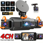 360° Car Dash Cam 4 Channel Black Box WiFi Driving Camera FHD 1080P Front Left Right Rear Night Vision Loop Recording Dashcam Car Mobile World