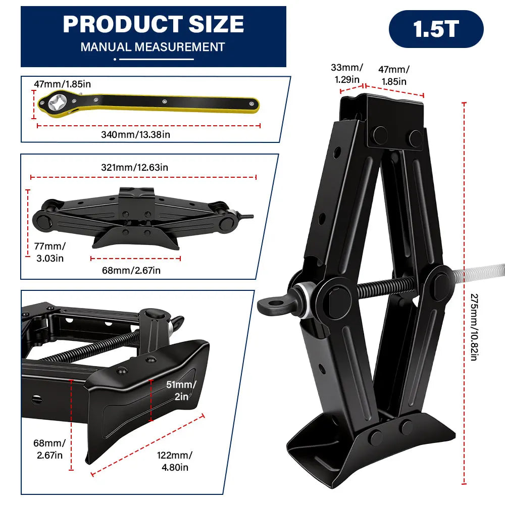 BRIEFNESS 2 Ton Scissor Jack Set，Car SUV Auto Jack Kit with Extendable Wheel Wrench,Labor-Saving Repair & Tire Replacement Tool