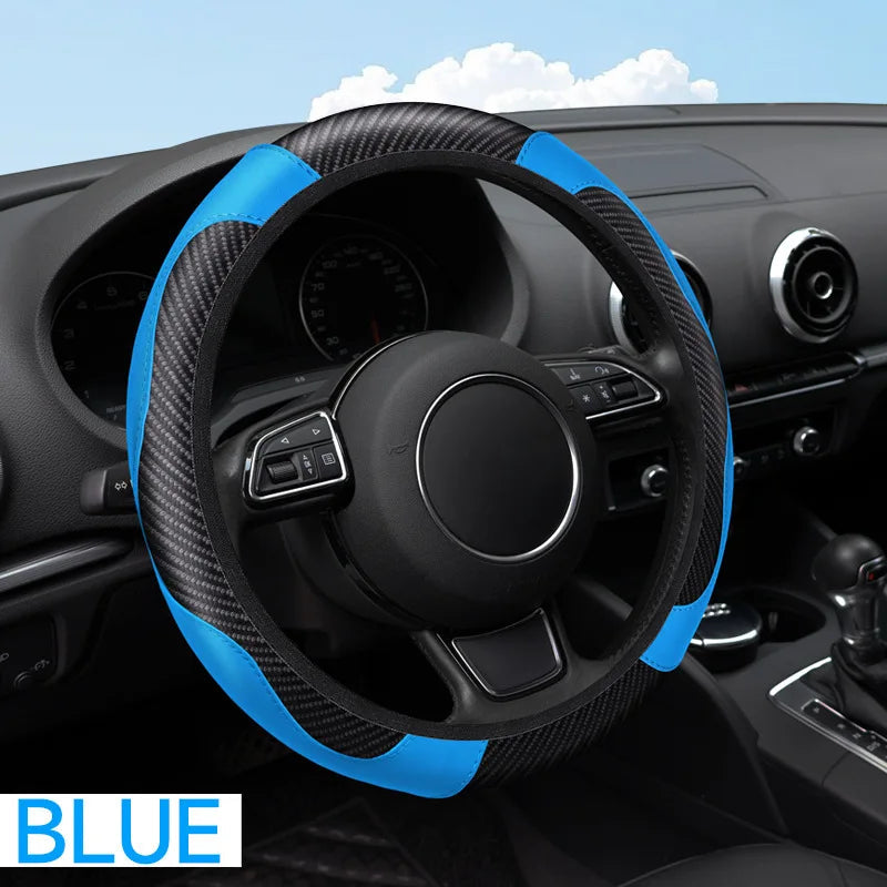 Universal Car Steering Wheel Cover Carbon Fiber Leather Embossed Car Handle Cover Suitable For Car Steering Wheels Men Women CM World