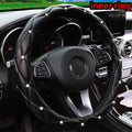 Soft leather embroidered stereo diamond-studded car steering wheel cover with inner ring fits 14.5-15 inches CM World