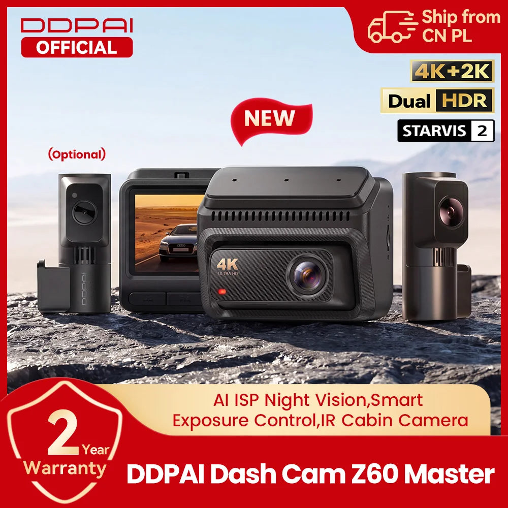 【New】DDPAI Z60Master Dual Dash Cam 4K+2K 2/3 Channel Front and Rear HDR Night Vision WiFi6 GPS ADAS Dash Camera DVR Car Dashcam