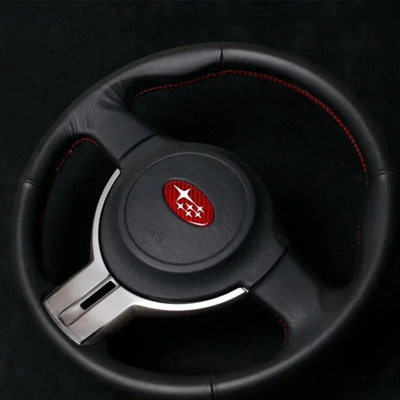 58x28mm Carbon Fiber Car Steering Wheel Logo Emblem Sticker for Subaru Forester Outback Impreza Legacy STI WRX BRZ Tribeca CM World
